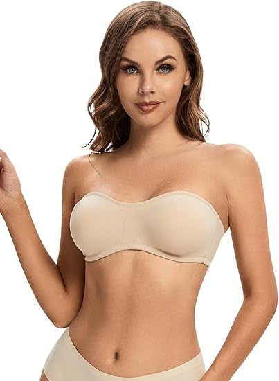 Photo 1 of Small ANGOOL Strapless Bra for Women Comfort Non-Slip Silicone Bandeau Bra Seamless Wirefree Padded Tube Top Bralette
