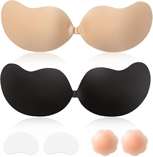 Photo 1 of SIZE D Sticky Bra Backless Adhesive Strapless Invisible Push Up Stick on Bras for Women Dresses 2 Pair Reusable Nipple Cover
