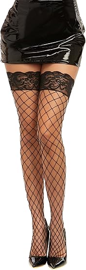 Photo 1 of 2 PACK**ONE SIZE**Dreamgirl Women's Fence Net Thigh-High Stockings with Stay Up Silicone Lace Top
