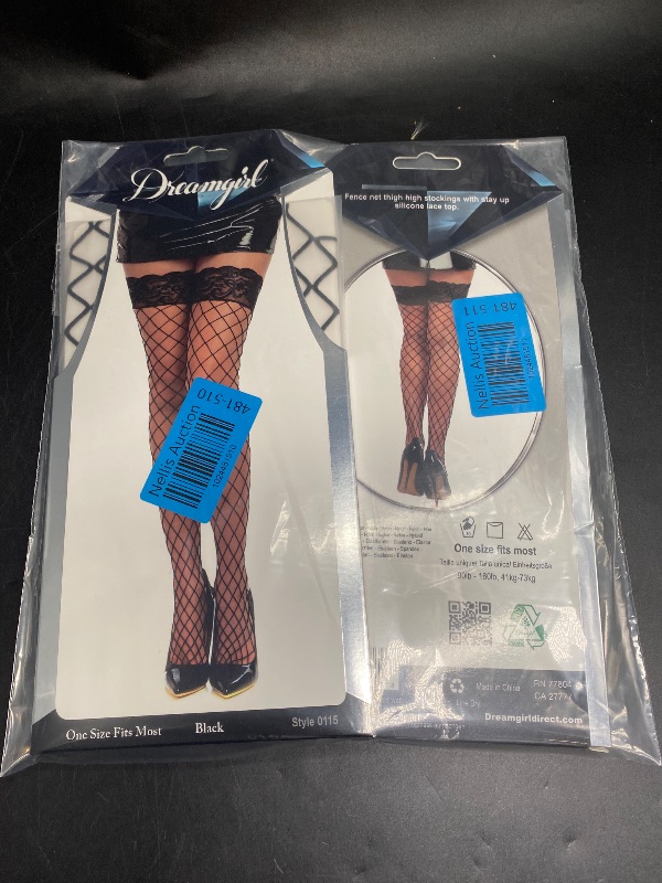 Photo 2 of 2 PACK**ONE SIZE**Dreamgirl Women's Fence Net Thigh-High Stockings with Stay Up Silicone Lace Top
