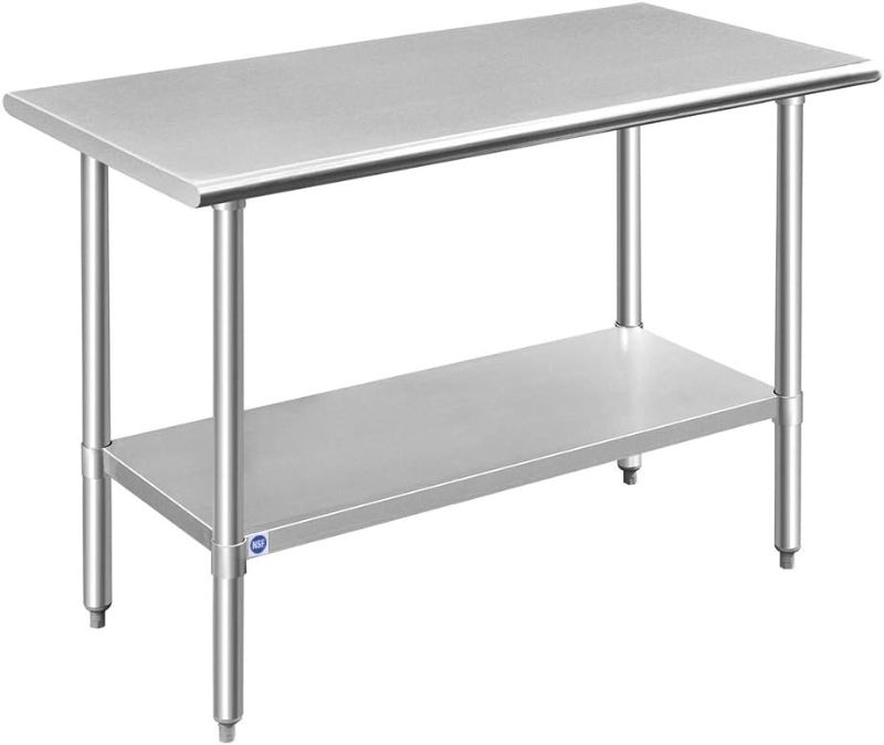 Photo 1 of Stainless Steel Table for Prep & Work 48x24 Inches, NSF Metal Commercial Kitchen Table with Adjustable Under Shelf and Table Foot for Restaurant, Home and Hotel
