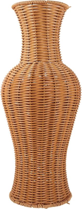 Photo 1 of TEHAUX Rattan Woven Flower Vase - Elegant Rattan Vase Home Decor for Dried Flowers - Artificial Wicker Floor Vase for Home Office Decoration, Rustic Boho Design, 45X19cm/17.71X7.48inch
