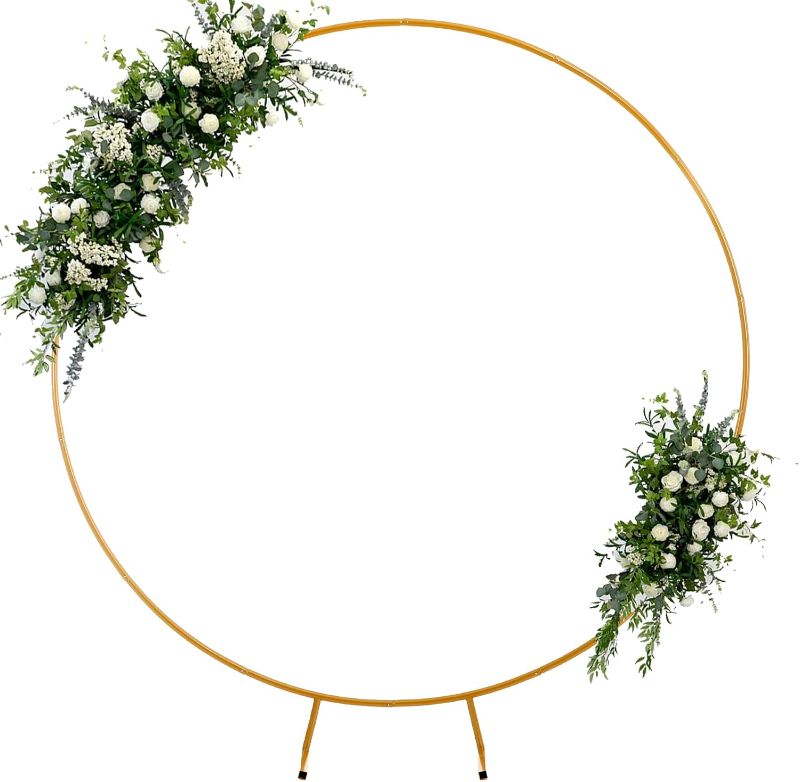 Photo 1 of 5.9 FT Gold Round Backdrop Stand Metal Circle Balloon Arch Frame Wedding Arch for Ceremony Birthday Party Anniversary Bridal Graduation Decoration
