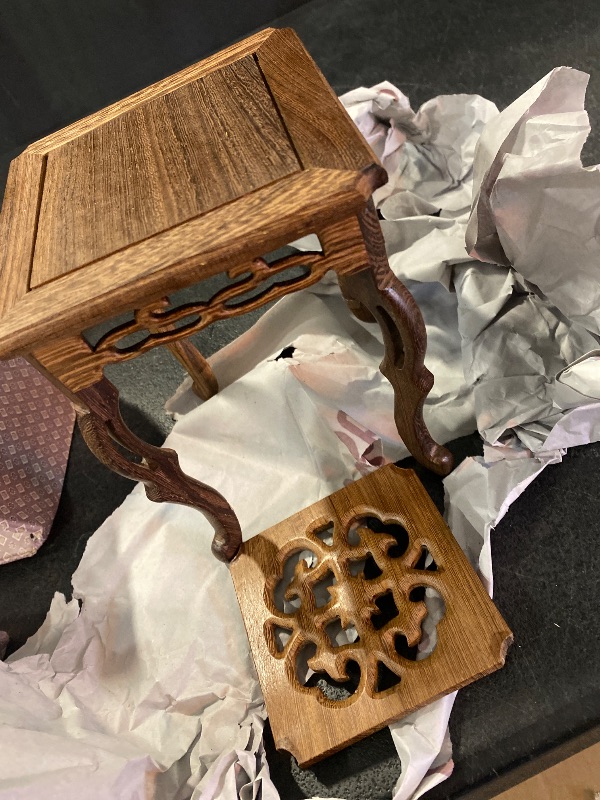 Photo 1 of MINOR DAMAGE** Oriental Furniture Wooden Display Stands Bonsai Base , Vintage-inspired, Chicken-wing Wood, Durable, Elegant Texture , Small Square Mame Semi Cascade Bonsai , 3.9*3.9*5.9in 2.2lbs Capacity
