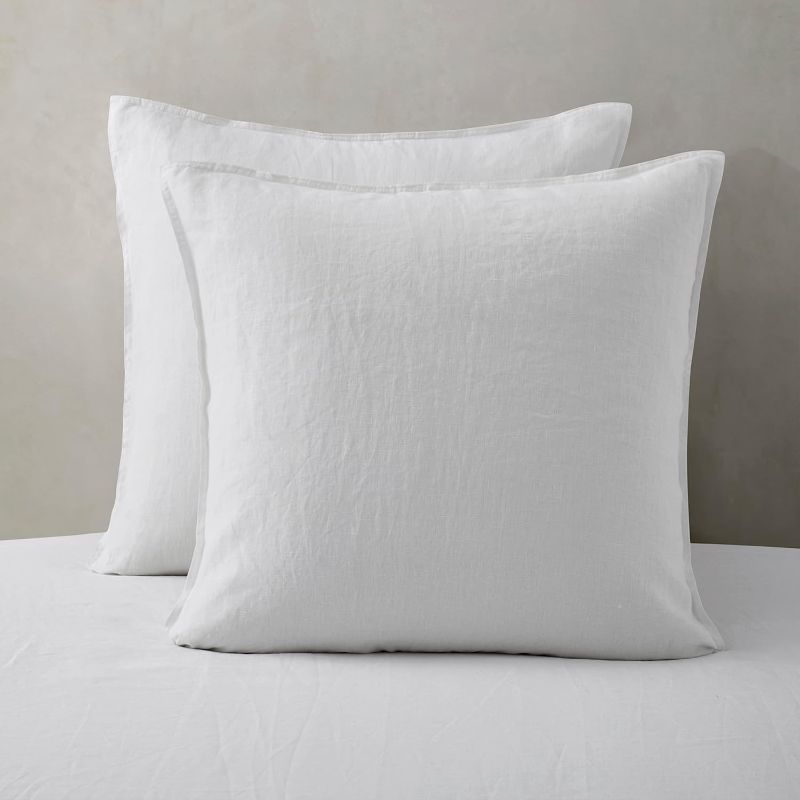 Photo 1 of Linen Pillow Cases Euro Sham - 22 x 22 Inch Bed Pillow Protector Cover Set of 2 Bedding Cooling Neutral Pillowcase Shams White
