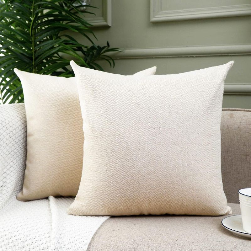 Photo 1 of Jepeak Pack of 2 Woven Textured Throw Pillow Covers Square Cushion Cases Decorative Linen Rustic Pillow Covers for Sofa Couch Bed, Beige 22x22 Inch
