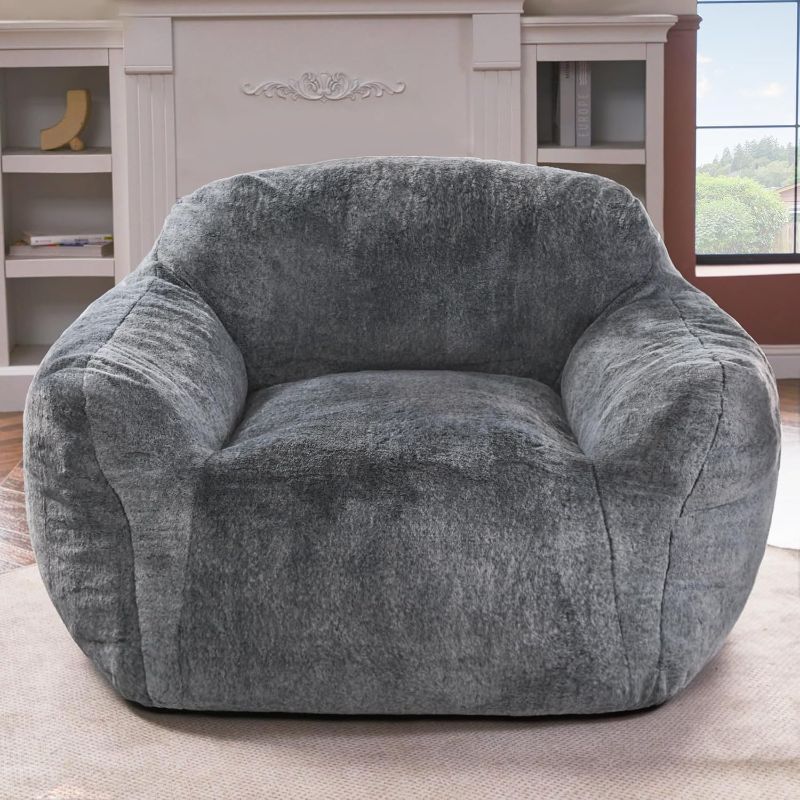 Photo 1 of Homguava Bean Bag Chair Bean Bag Chairs for Adults Comfy Beanbag Giant Bean Bag Chair with Spacious Design Bean Bag Couch with Armrest Large Bean Bag Chair with Filler for Living Room Bedroom (Grey)
