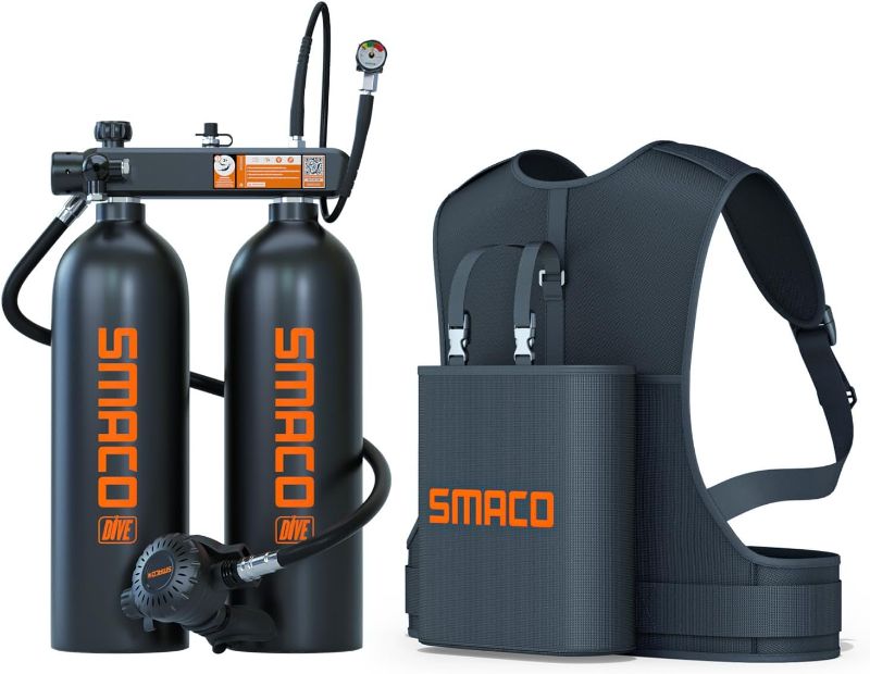 Photo 1 of NEW**SMACO Mini Scuba Diving Tank 1.9L Double Scuba Tank Reusable Small Pony Bottle up to 45 Mins Dive Time Portable Twin 1.9L Diving Air Tank Kit Diving Cylinder for Underwater Exploration Rescue S700 Max
