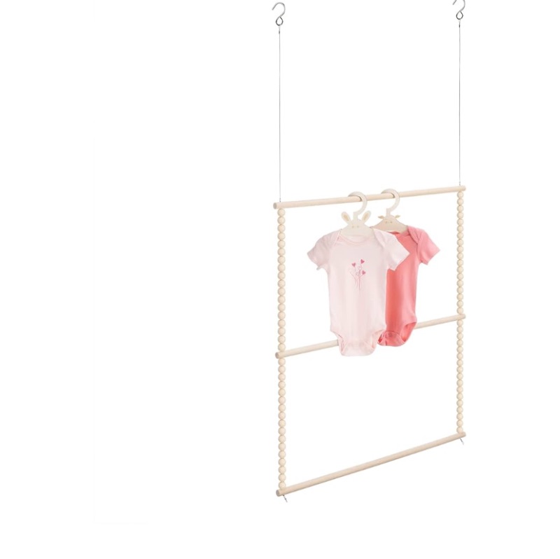 Photo 1 of Navaris Baby Hanging Clothes Rack - Beaded Clothing Organizer for Nursery, Kids Room, Bedroom - Wood Bead 30" Hanger Rail with Ceiling Mount Hooks