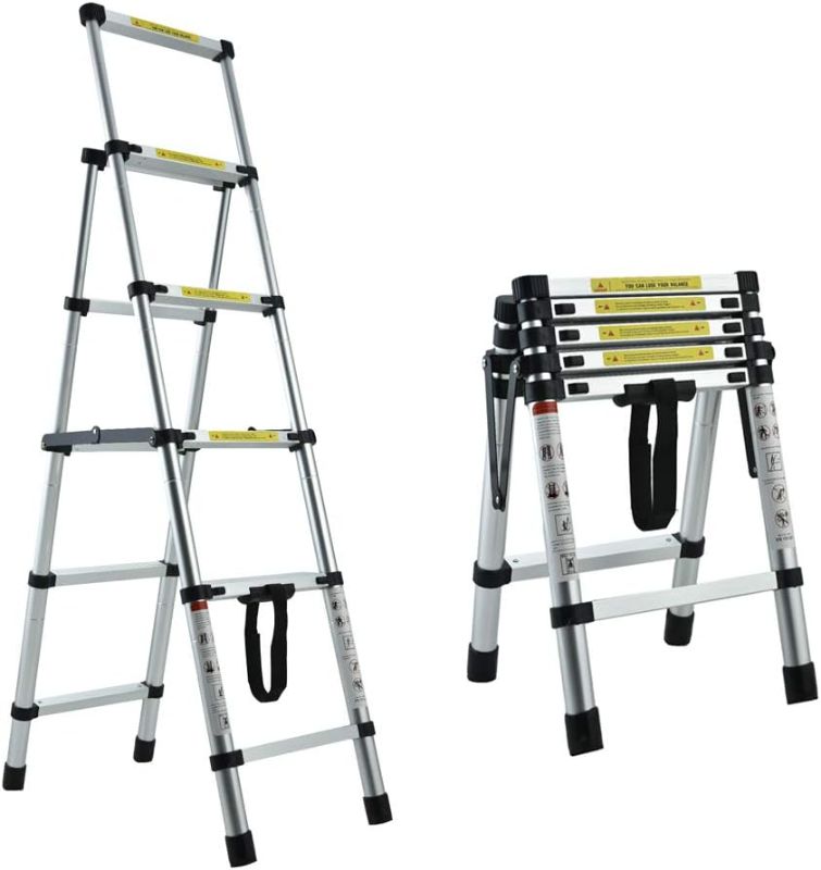 Photo 1 of Telescopic Ladder DIY Aluminum Alloy Folding Extendable Extension Ladder for Home Office Loft Use (4+5 Steps, 1.7+2 M / 5.6FT+6.6FT)
