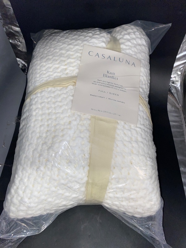 Photo 2 of Full/Queen Chunky Knit Bed Blanket White - Casaluna™: Acrylic Sweater Knit, Machine Washable, No Style Assigned
