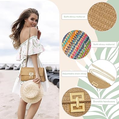 Photo 1 of Straw Clutch Purse for Women Designer Evening Handbag Summer Beach Shoulder Crossbody Bag
