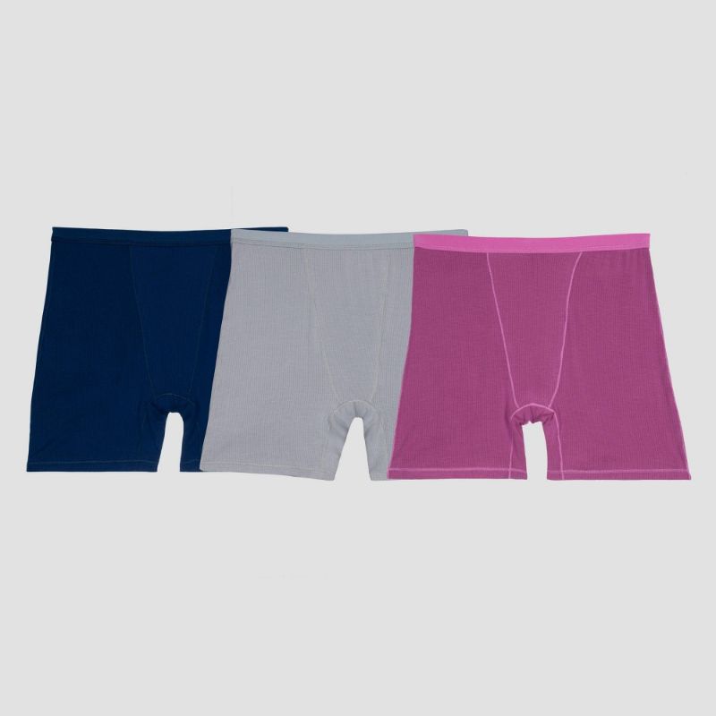 Photo 1 of Size 7L - Fruit of the Loom Women's 3pk Comfort Supreme Ribbed Boxer Briefs - Navy Blue/Gray/Magenta 7
