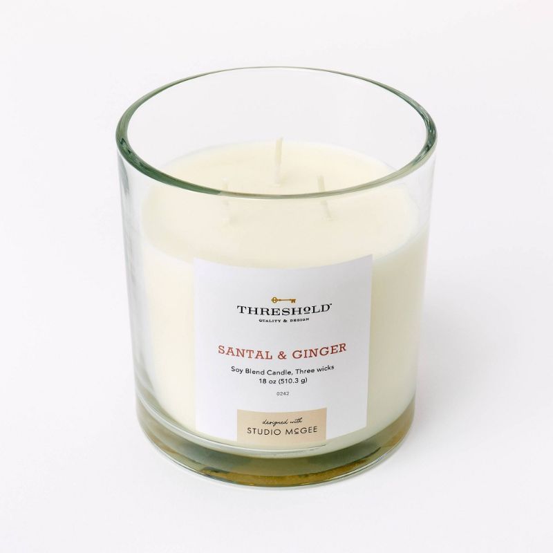 Photo 1 of 3-Wick 18oz Clear Glass Santal & Ginger Candle White - Threshold™ Designed with Studio McGee: Soy Wax Blend, 50hr Burn Time
