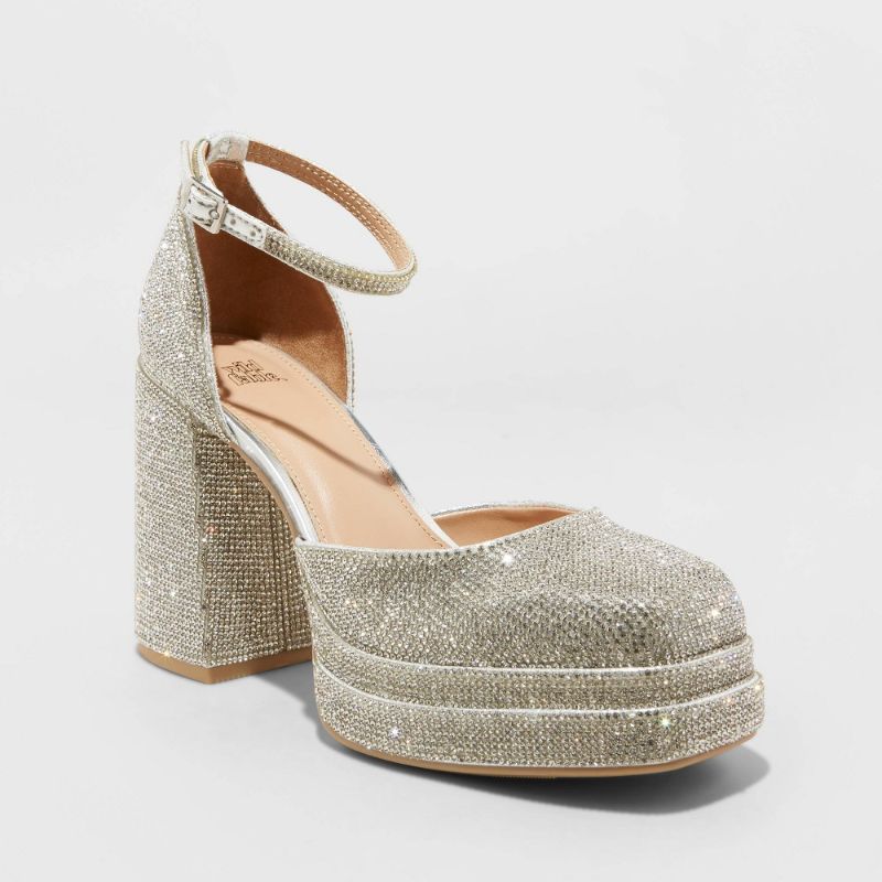 Photo 1 of SIZE 6 Women's Bianca Rhinestone Platform Pumps - Wild Fable™ Silver