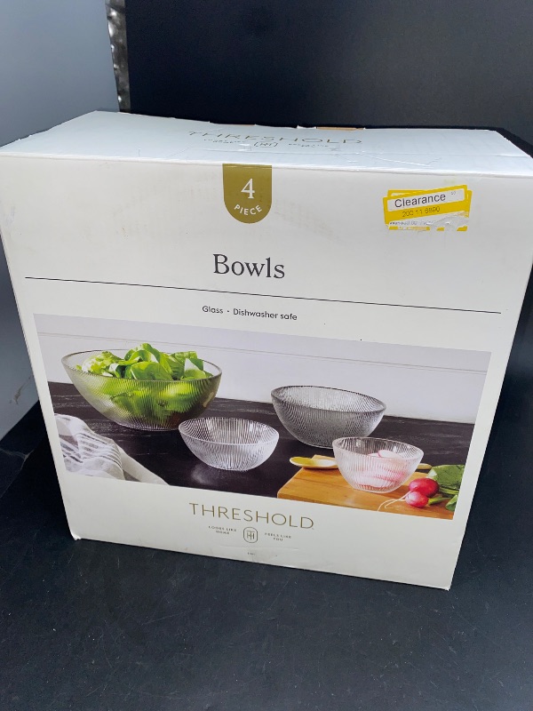 Photo 1 of 4pc Ribbed Glass Bowl Set Clear - Threshold™: Dishwasher-Safe Serving Bowls, Lead-Free, 72.7oz & 22oz Capacity
