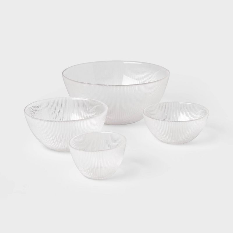 Photo 1 of 4pc Ribbed Glass Bowl Set Clear - Threshold™: Dishwasher-Safe Serving Bowls, Lead-Free, 72.7oz & 22oz Capacity
