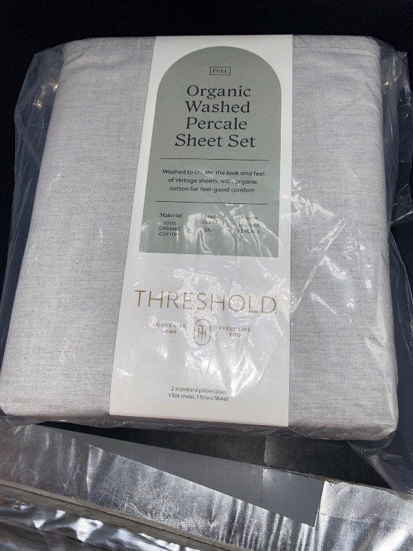 Photo 3 of Full 250 Thread Count Organic Percale Sheet Set Gray Chambray - Threshold™
