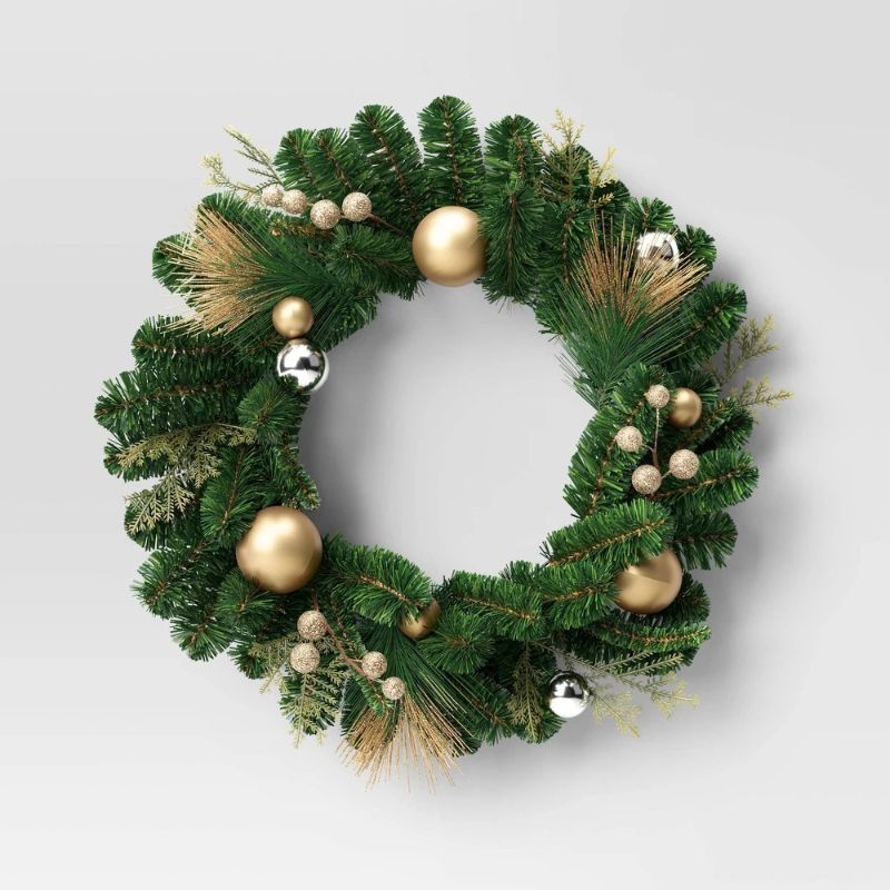 Photo 1 of 22" Decorated Mixed Pine Artificial Christmas Wreath Champagne - Wondershop™
