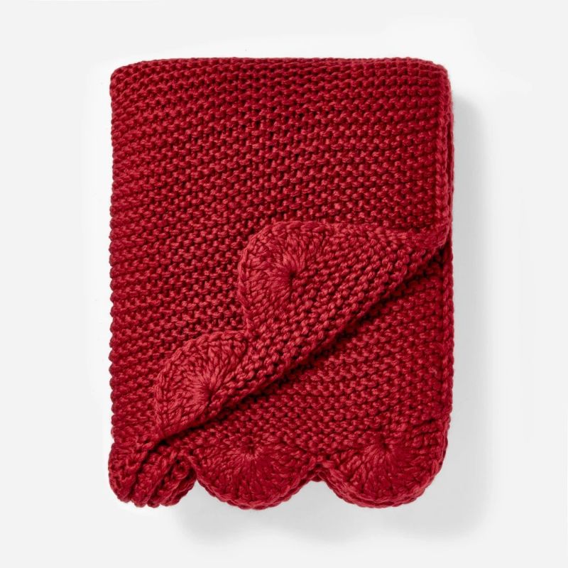 Photo 1 of Knit Scalloped Edge Throw Blanket Red - Threshold™ Designed with Studio McGee
