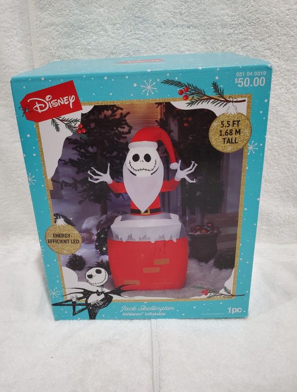 Photo 1 of 5.5 Disney the Nightmare Before Christmas Jack Skellington Popping Out of Chimney Inflatable Christmas Decoration
