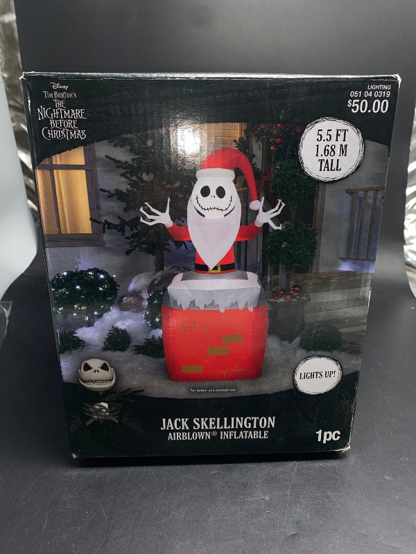 Photo 3 of 5.5 Disney the Nightmare Before Christmas Jack Skellington Popping Out of Chimney Inflatable Christmas Decoration
