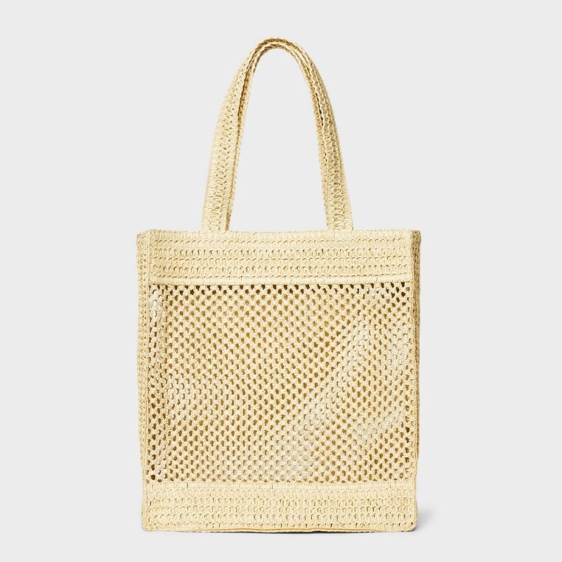 Photo 1 of Straw Crochet Tote Handbag - Universal Thread™ Beige
