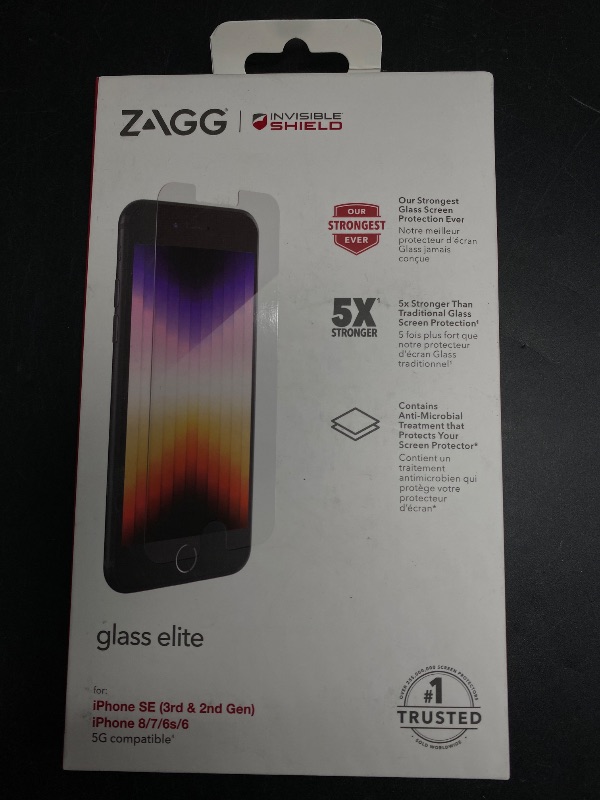 Photo 2 of SEALED BOX**ZAGG InvisibleShield Glass Elite – Maximum Impact & Scratch Protection – for iPhone SE 2022 – Aluminosilicate Glass – Smudge-free Screen Treat
