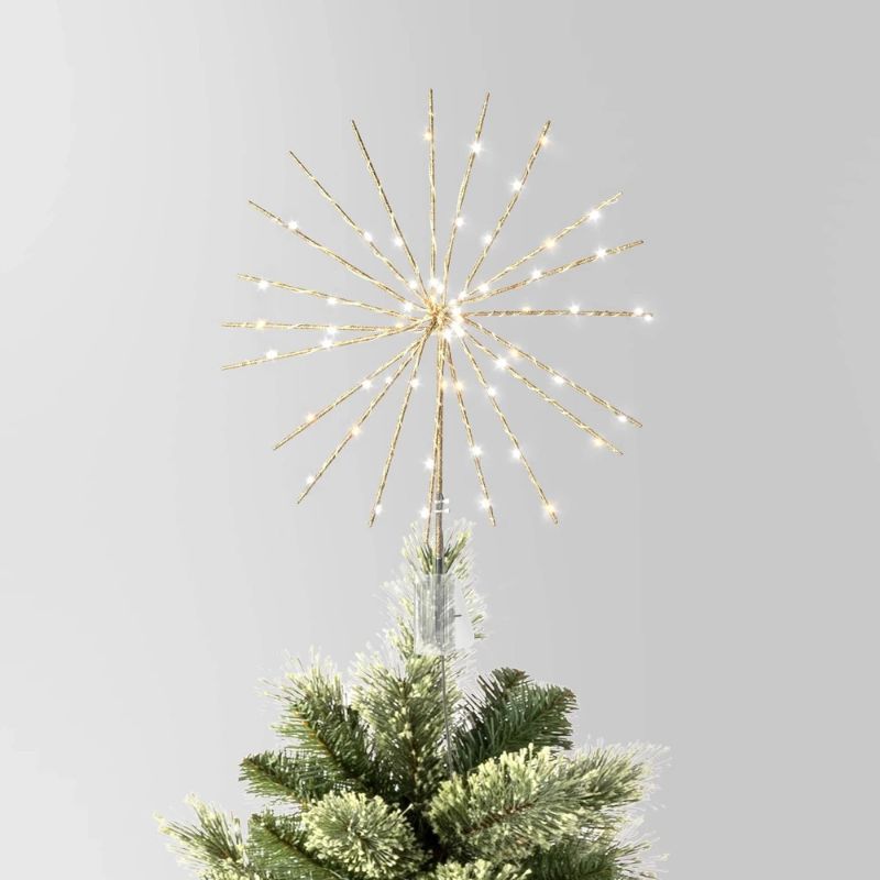 Photo 1 of 14" Pre- Dewdrop Glittered Starburst Christmas Tree Topper Champagne with Cool White Twinkle/Warm White Steady Lights - Wondershop™