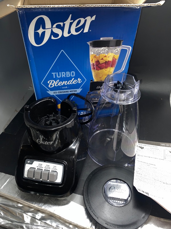 Photo 2 of FOR PARTS ONLY**Oster Turbo 5-Speed Countertop Blender Black: Licuadora Oster, Glass Jar, 1400W, Dishwasher-Safe, 6-Cup Capacity
