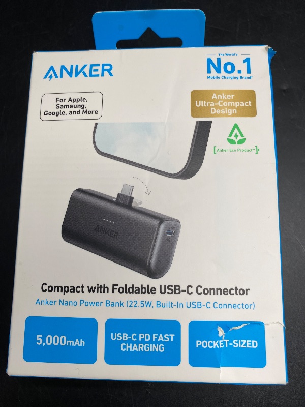 Photo 3 of Anker - Nano Power Bank with Built-in Foldable USB-C Connector - Black
