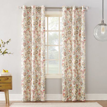 Photo 1 of 95"x40" Jorah Botanical Print Thermal Insulated Grommet Curtain Panel Linen - Sun Zero: Room Darkening, Indoor Use
