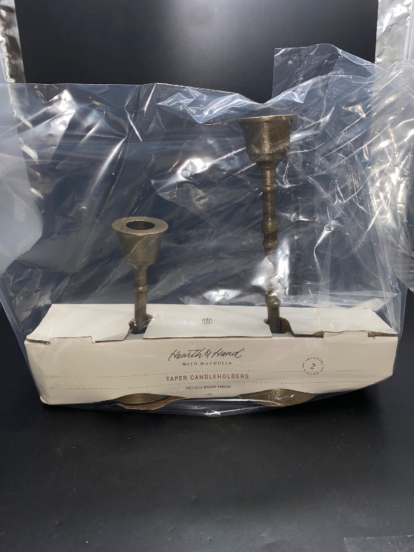 Photo 2 of Brass Taper Candlesticks Antique Finish (Set of 2) - Hearth & Hand™ with Magnolia: Farmhouse Candle Holder Set