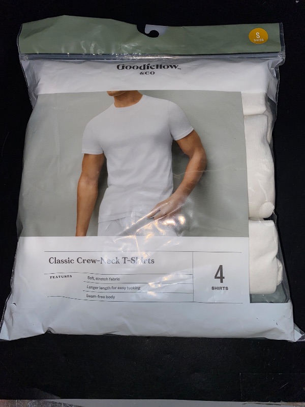Photo 3 of 3/4 SMALL- Men's Short Sleeve 4pk Crewneck T-Shirt - Goodfellow & Co™ White S

