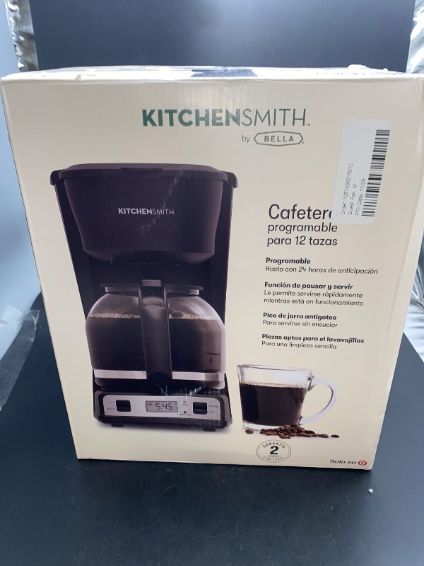 Photo 3 of KitchenSmith by Bella 12 Cup Programmable Coffeemaker: Electric Coffee Maker, 60 Oz Capacity, Dishwasher-Safe Parts, Gray
