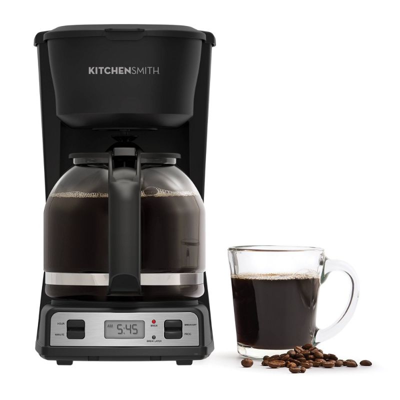 Photo 1 of KitchenSmith by Bella 12 Cup Programmable Coffeemaker: Electric Coffee Maker, 60 Oz Capacity, Dishwasher-Safe Parts, Gray
