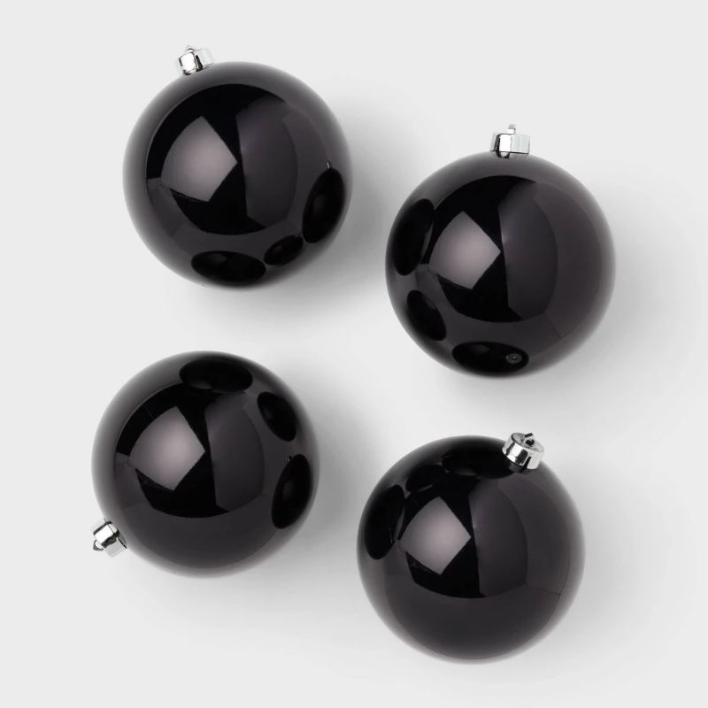 Photo 1 of 4pc Shatter-Resistant Opal Round Christmas Tree Ornament Set Black - Wondershop™: Indoor Plastic Decor
