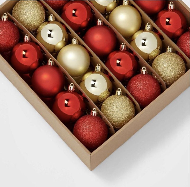 Photo 1 of 50ct Shatter-Resistant Round Christmas Tree Ornament Set Red/Gold - Wondershop™: Durable, Indoor Decor
