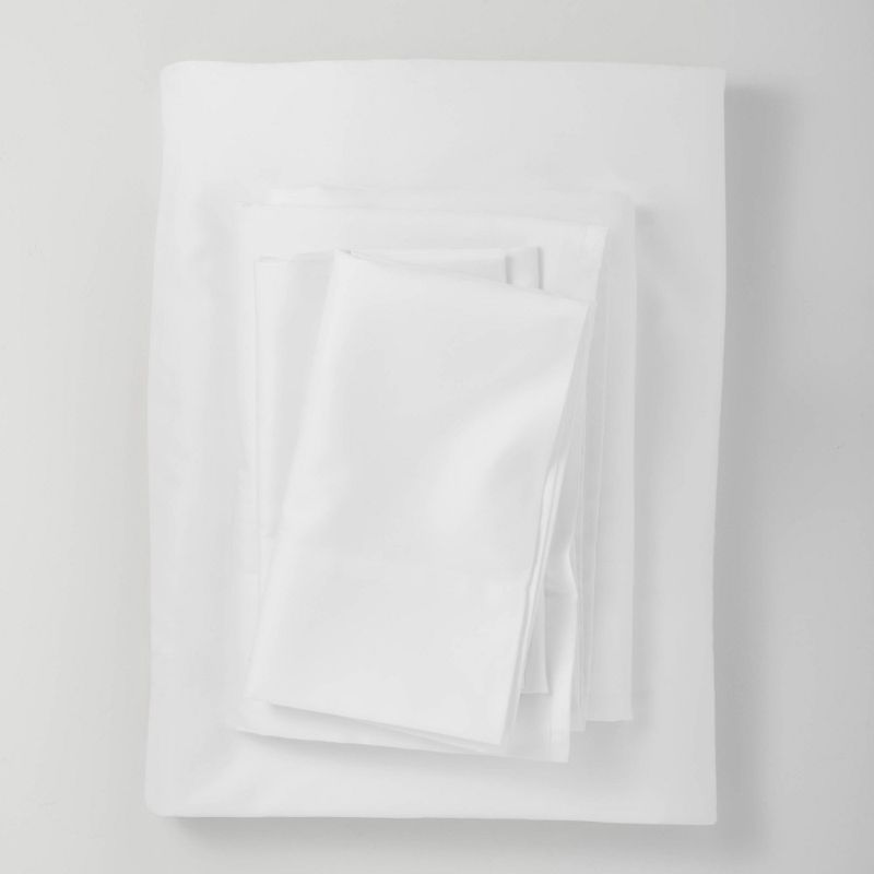 Photo 1 of Full 300 Thread Count Temperature Regulating Solid Sheet Set White - Casaluna™: Cooling Cotton-Polyester Blend, Satin Weave, OEKO-TEX Certified
