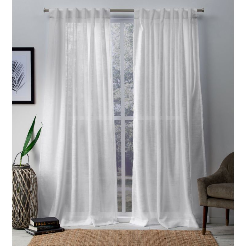 Photo 1 of Bella White Solid Sheer Hidden Tab / Rod Pocket Curtain, 54 in. W X 108 in. L (Set of 2)