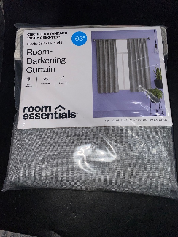 Photo 2 of 1PC- 42"x63" Room Darkening Heathered Window Curtain Panel Gray - Room Essentials™: Noise Reduction, UV Protection
