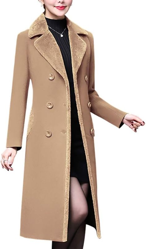 Photo 1 of SMALL- Aprsfn Women's Winter Wool Coats Double-breasted Notched Lapel Warm Jackets Midi Long Peacoat Long Sleeve Pea Coats
