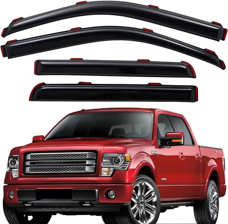 Photo 1 of Lightronic WV194155 in-Channel Window Visor Shade Rain Guard, Dark Smoke, 4-Pieces Set, Fits 2009-2014 Ford F-150 SuperCrew, 2010-2014 F-150 SVT Raptor SuperCrew
