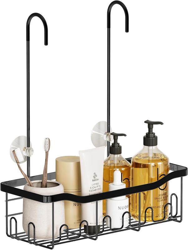 Photo 1 of BYT Shower Caddy Hanging, Shower Organizer Hanging for Bathroom, Shower Basket with Hooks, Shower Storage, Shower Shelf No Drilling, Shower Rack for Shower Faucet or Cross Bar (Black)
