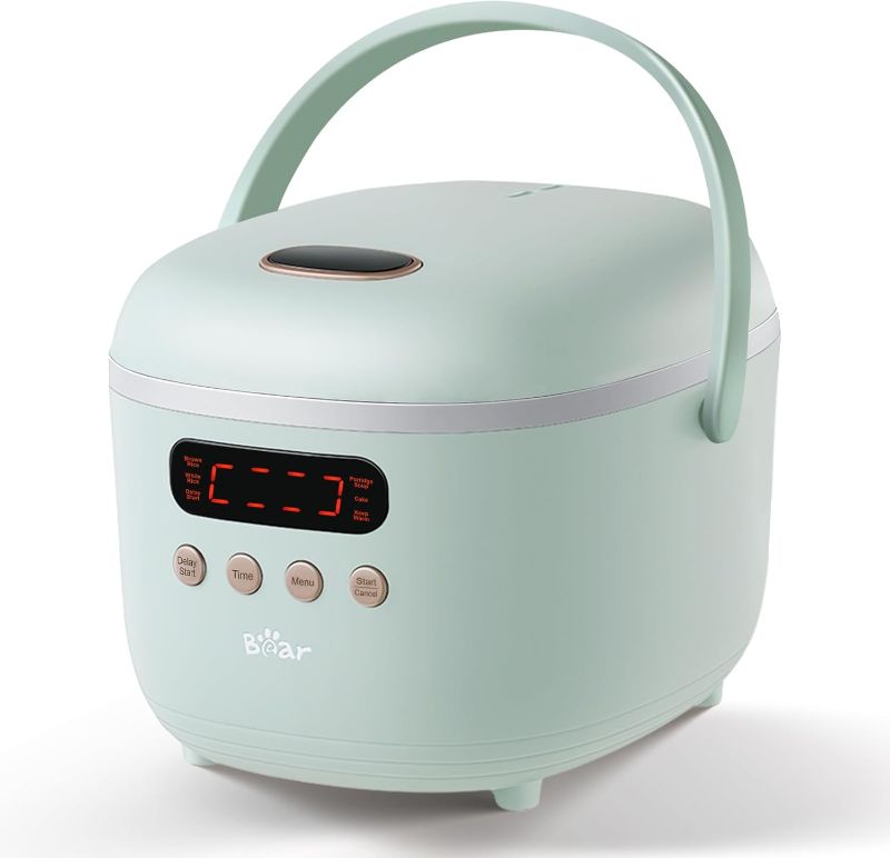 Photo 1 of Bear Rice Cooker 4 Cups (UnCooked), Rice Cooker Small, 6 Cooking Functions, Advanced Fuzzy Logic Micom Technology, 24 Hours Preset Keep Warm, for White/Brown Rice Quinoa Oatmeal Soup Cake, 2L Green
