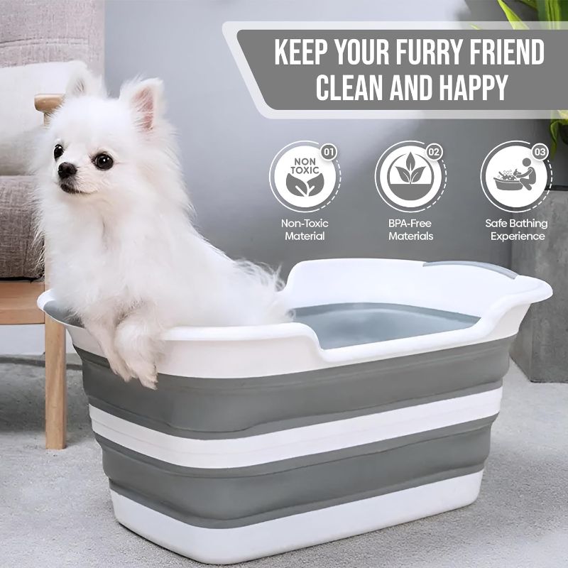 Photo 2 of Smoochie Collapsible Dog Bathtub, Dog Tubs for Bathing, Portable Tub, Dog Wash Tub, Pet Tub and Dog Bath Tub for Dog/Cat/Pet and Puppy Bath Tub, Dog Tub for Pets and Cats (Gray)
