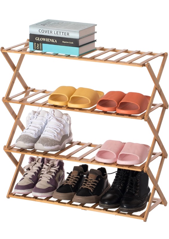 Photo 1 of Basicwise Bamboo Foldable Shoe Rack, Free Standing Shoe Organizer Storage Rack (4 Tier), Natural