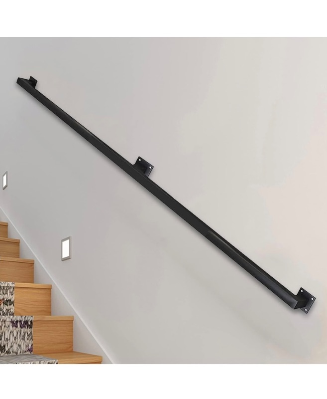 Photo 1 of Outdoor Matte Black Grab Rail | Square Stairs Handrail with Wall Holders and Metal Screws, Staircase Railing Safety Hand Rail Support Bar External Wall Mount (Size : 16.4ft/5000mm)
