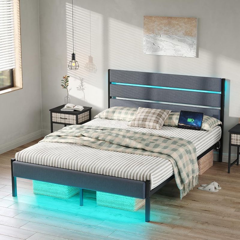 Photo 1 of BRAND NEW**SEALED PRODUCTS**Full Bed Frame with Headboard and Footboard, Metal Platform Bed with Charging Station, No Box Spring Needed, Noise Free, Under Bed Storage, Easy Assembly
