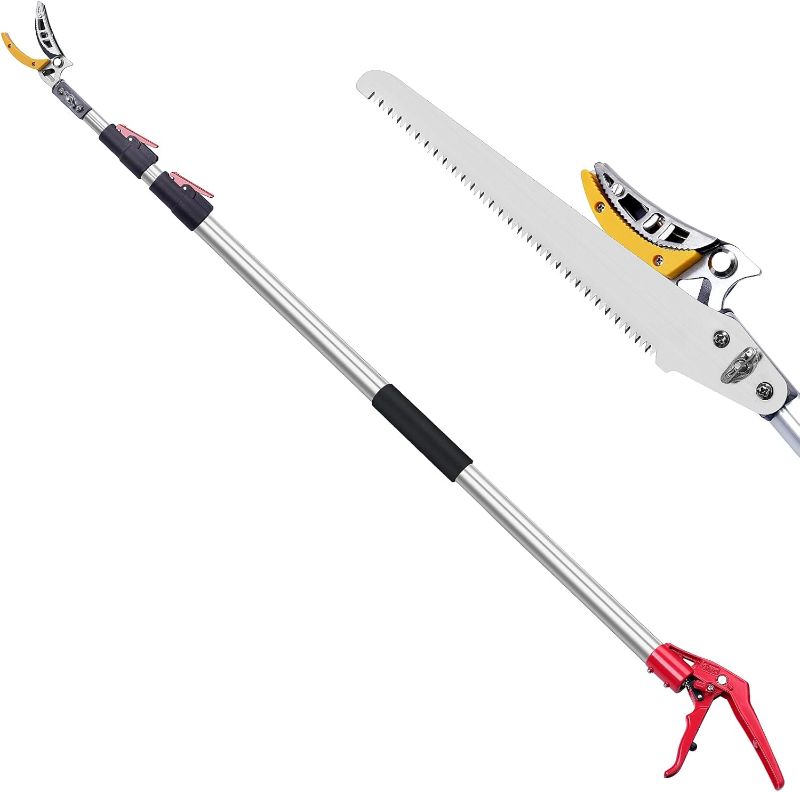 Photo 1 of FLORA GUARD 4.6-10ft Extendable Tree Pruner Cut and Hold Pruning Trimmer - Long Reach Pole Saw, Telescoping Fruit Picker, Branches Bypass Lopper - Lightweight Tree Trimmers Long Handle Pruner
